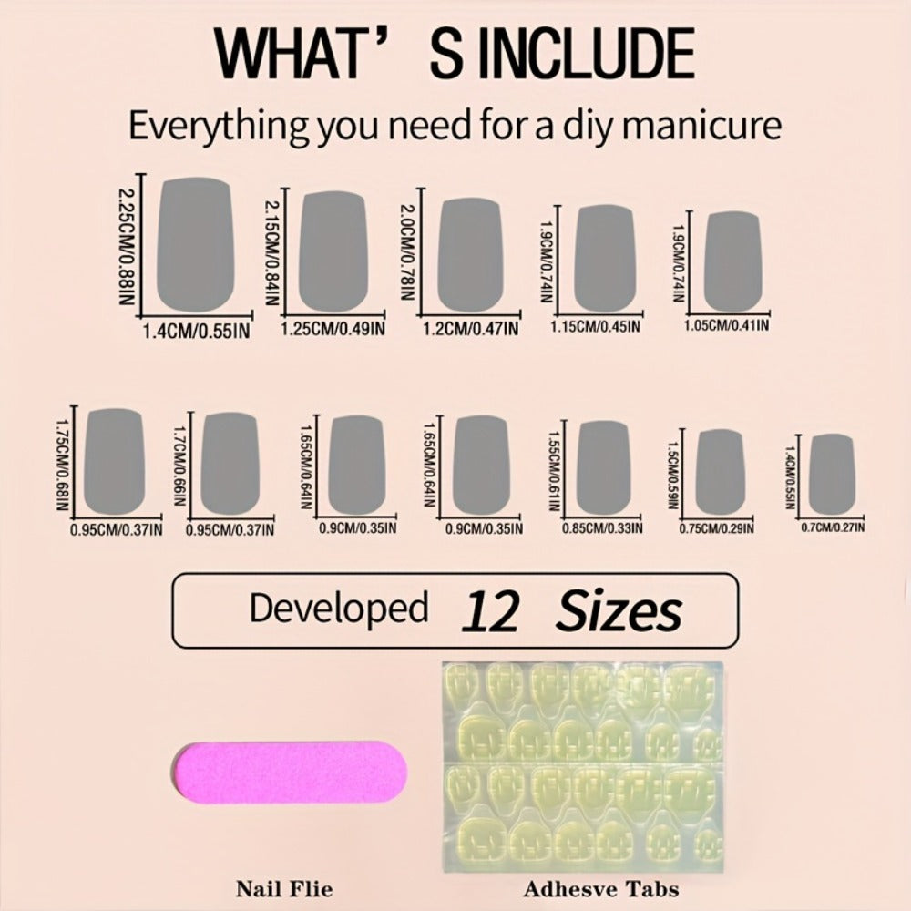 Press On Nails 216-Piece Soft Gel Short Square Set with French, Gradient, Glitter and Heart Designs — image 4