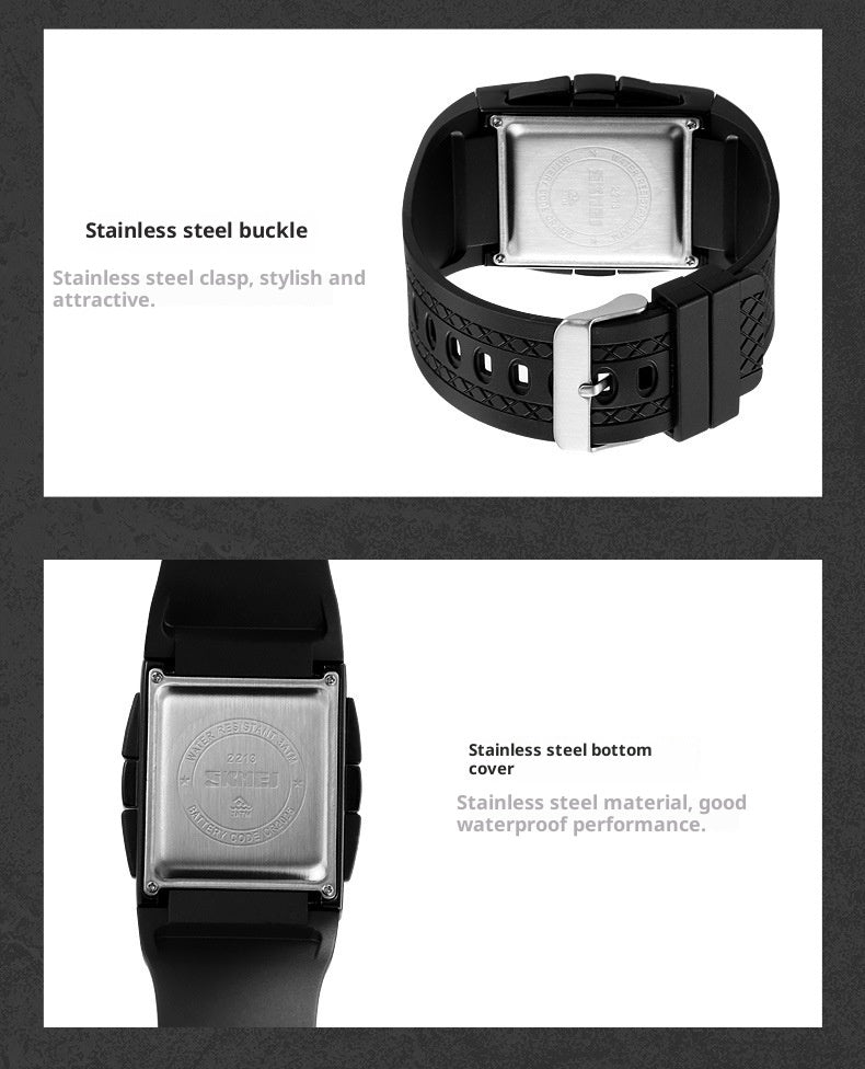 Simple Student Youth Fashion Trend Double Display Multi-functional Sports Waterproof Electronic Watch