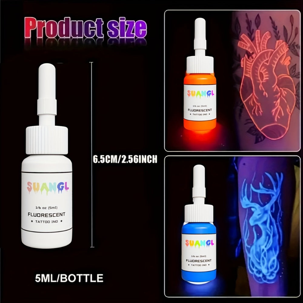 Tattoo Ink UV Fluorescent Set with 5ml Bottles in 5-, 8-, 11- or 15-Color Bottle Options with Item-Specific Color, Capacity a