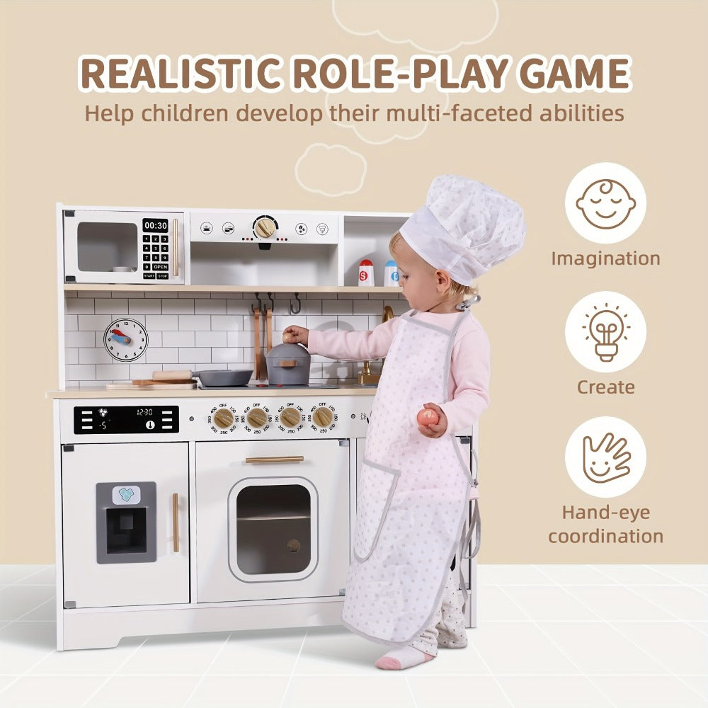 Kids Play Kitchen Set with Sink Oven Stove Dishwasher Coffee Maker Ice Maker Microwave for Home Cooking, Dining and Outdoor M