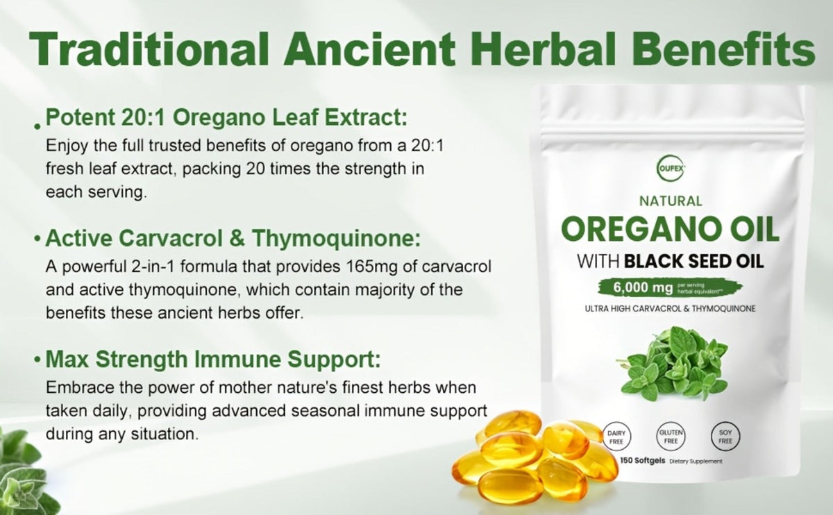 Dietary Supplement Oregano Oil and Black Seed Oil Softgels with Carvacrol and Thymoquinone, 150 Count — image 7