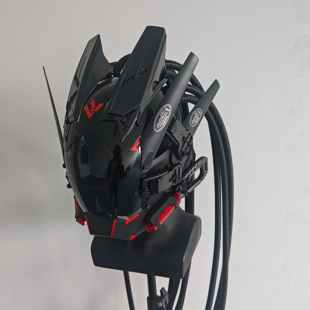 LED Braided Cyberpunk Costume Helmet with Circular Face Light and Blue, Green or Pink Accent Styles — image 22