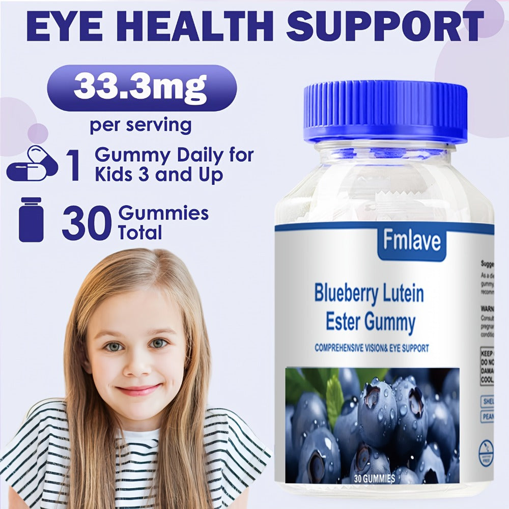 Lutein Eye Health Gummies Blueberry 30-Day Supply - Vision Clarity & Blue Light Protection for Bath Time, Home Spa and Person