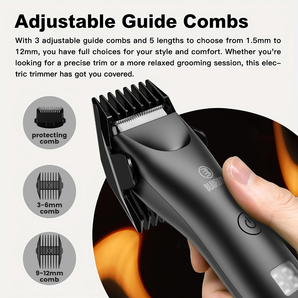 Manscaping Trimmer for Men IPX7 Waterproof Electric Groin and Ball Trimmer Ceramic Blades LCD Battery Display Replaceable Hea