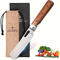 Folding Nakiri Kitchen Knife with 440C Stainless Steel Label, Wood-Look Handle, Drawstring Pouch and Box — image 1