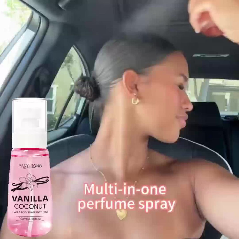 Coconut Vanilla Fragrance Mist Hair & Body Spray – Alcohol-Free with Vitamin E, Argan Oil & Glycerin, Moisturizing Long-Lasti