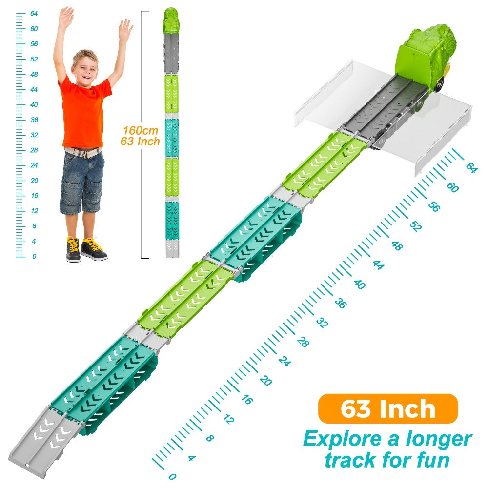 Dinosaur Truck Toys 13-in-1 Transport Carrier with 63-Inch Foldable Race Track, 6 Dino Cars + 6 Die-Cast Cars — image 5