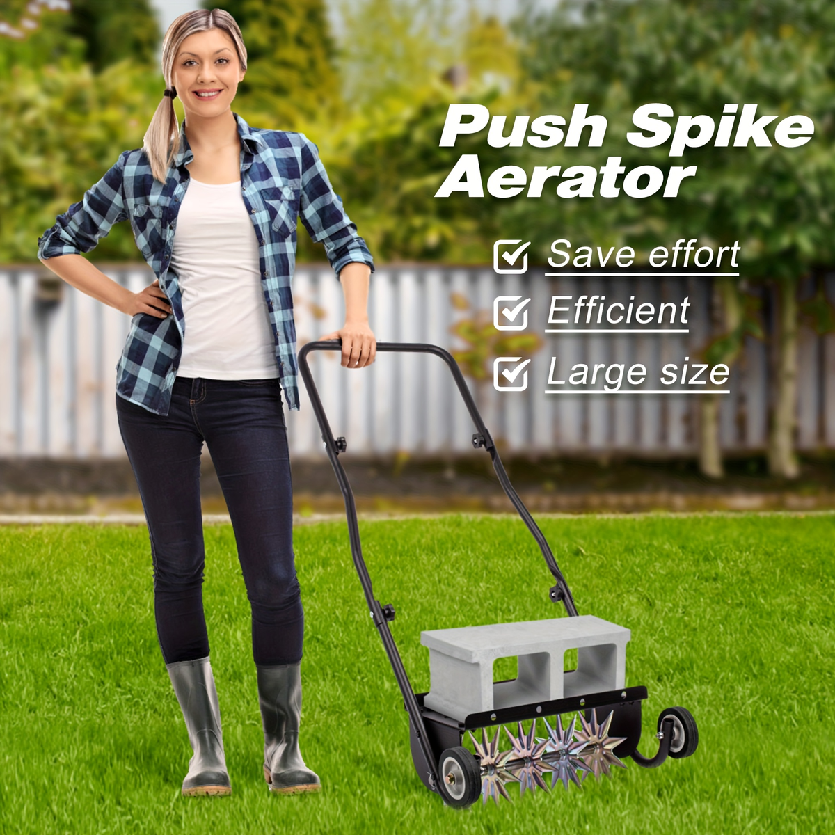 Rolling Lawn Aerator Push Spike 16.5" with 5-Star Steel Tines, Weight Tray & Steel Handle for Deep Soil Aeration — image 7