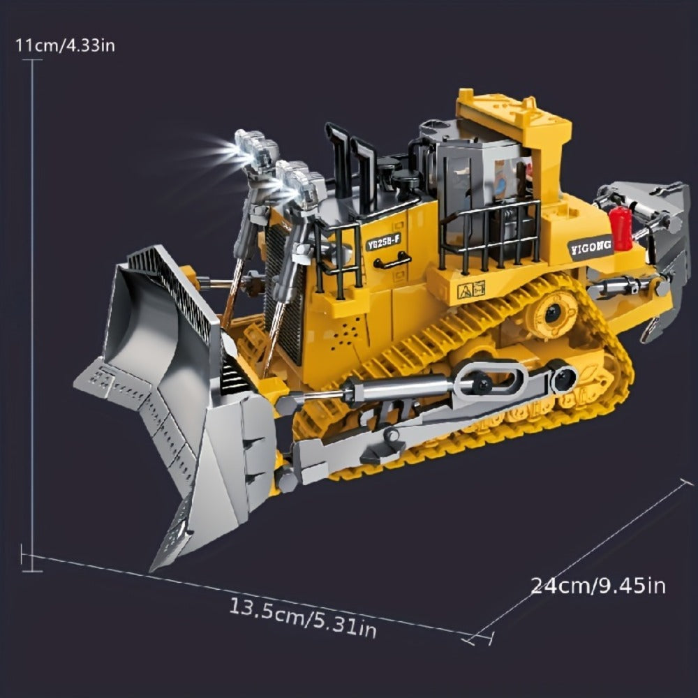 RC Construction Vehicle Toy Set 2.4GHz Remote Control Excavator Bulldozer Dump Truck Loader with Alloy Head LED Lights & Soun