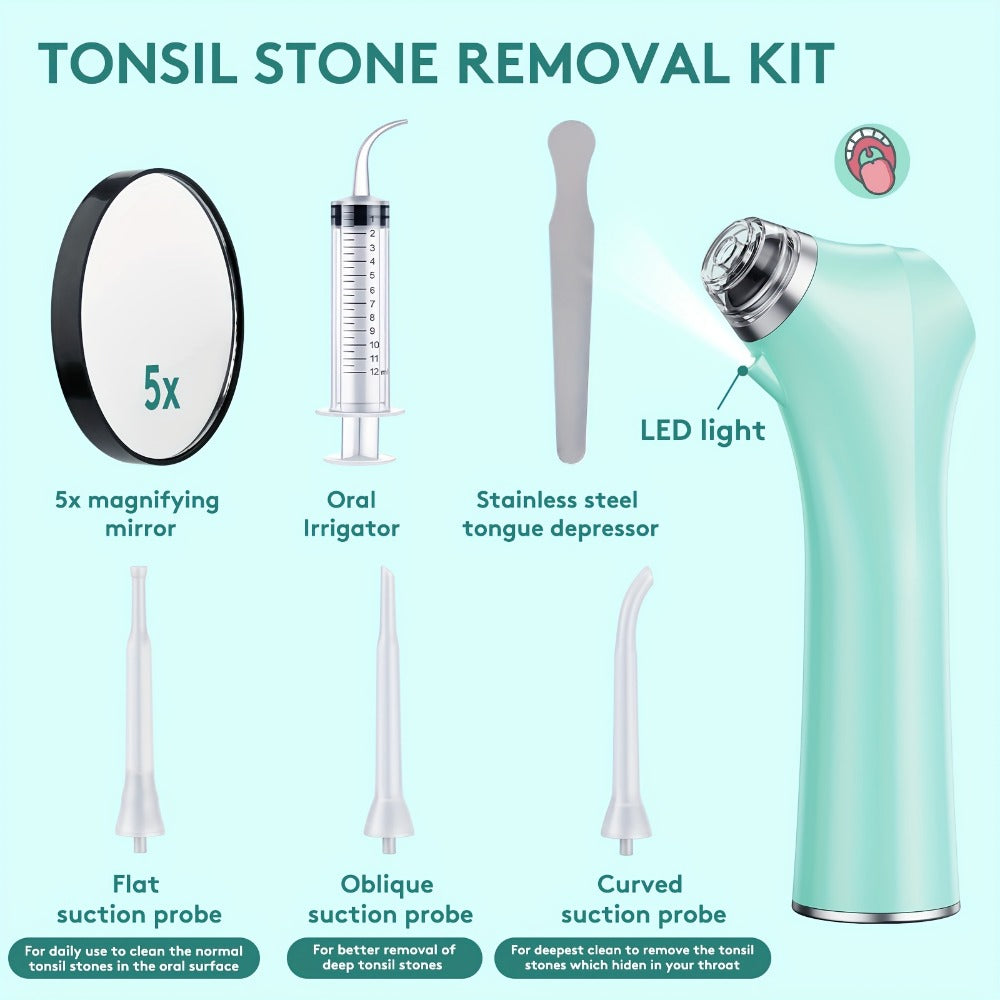 Tonsil Stone Remover Electric Vacuum Kit with LED Light – 3 Suction Modes 5X Magnifying Mirror Oral Irrigator Safe Gentle Ton