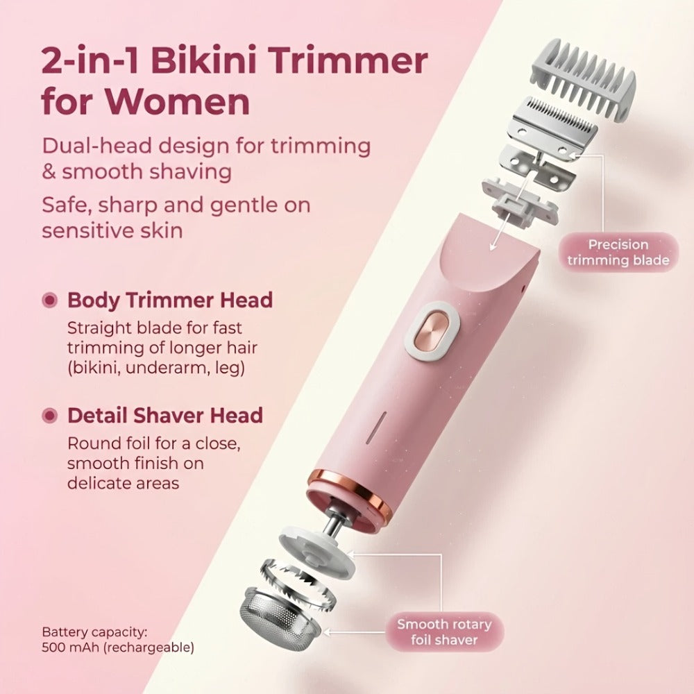 Electric Shaver & Bikini Trimmer for Women Dual Head USB Rechargeable – Multipurpose Face Body Hair Removal for Arms Legs Und