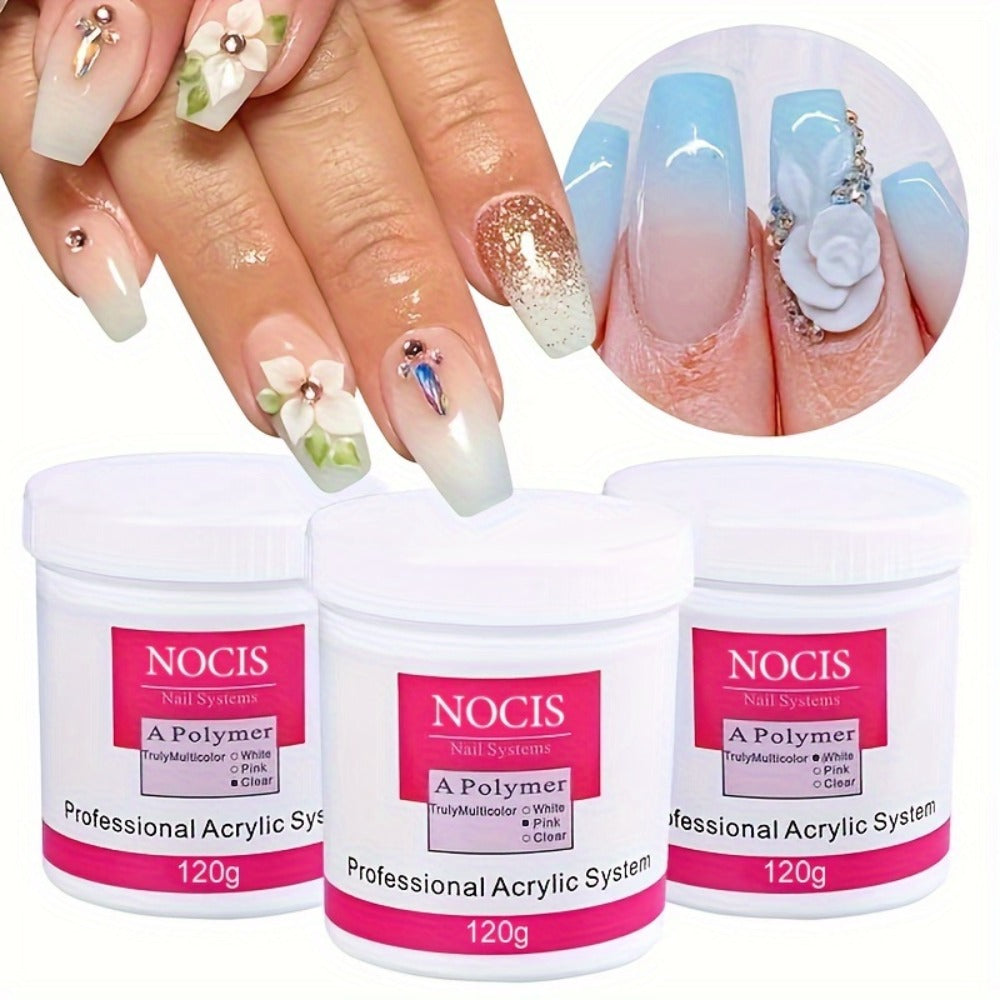 NOCIS 120g Acrylic Nail Powder Jar in White, Pink or Transparent Color for Use with Compatible Acrylic Liquid — image 8