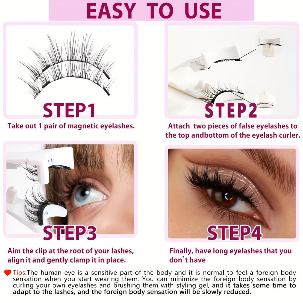 CX159-1 Natural-Style Magnetic False Eyelash Pair with White Curved Applicator and Round Case — image 9