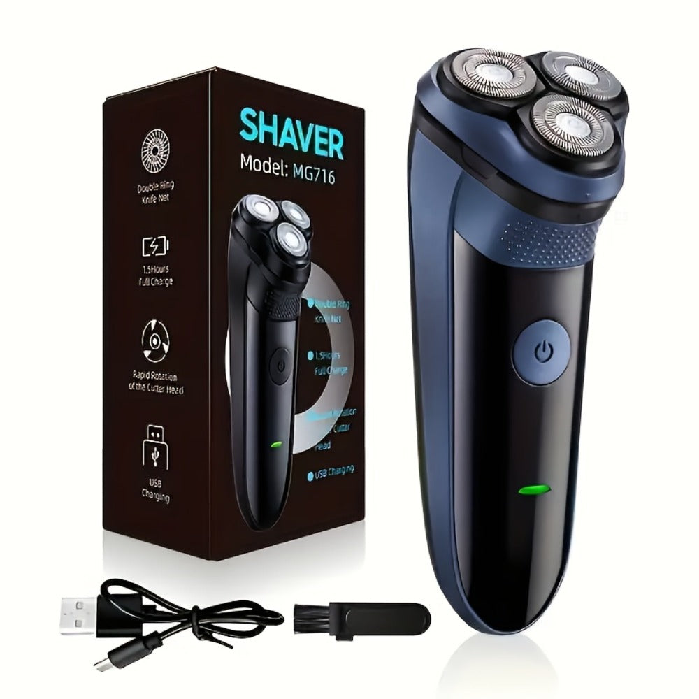 Electric Shaver Cordless Rotary Grooming Kit with USB Charging Cable in Blue or Black for Daily Use — image 3