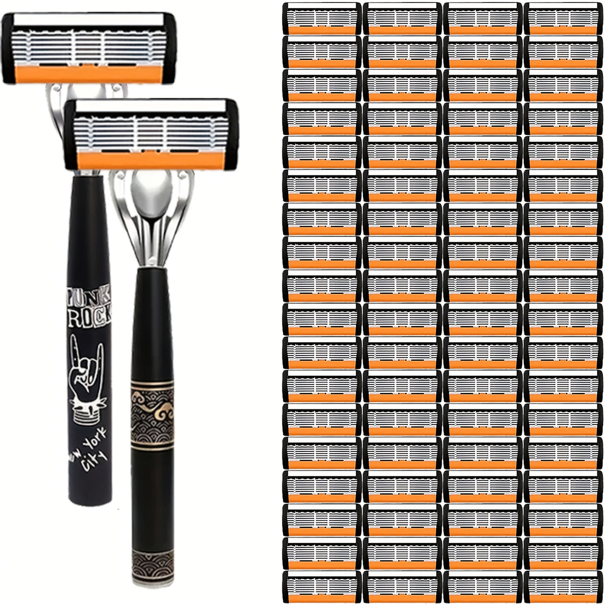 Safety Razor Kit 2 Handles 72 Double Edge Replacement Blades – Classic Wet Shaving Razor Set with Non-Slip Ergonomic Grip for