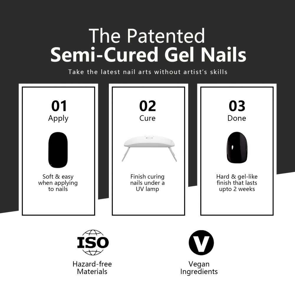 Gel Nail Art Kit Semi-Cured Nail Stickers 20 Designs with Portable UV Lamp Full Coverage Soft Gel Nail Patches Nude Nail Wrap