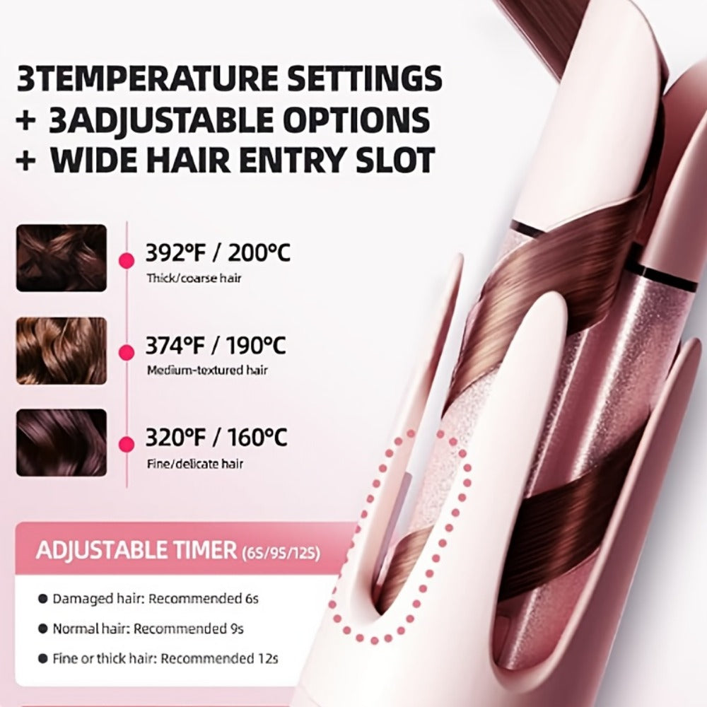 Automatic Rotating Curling Iron 4 Temperature Settings 40M Negative Ion Ceramic Barrel, for Home, Travel and Salon Hair Styli