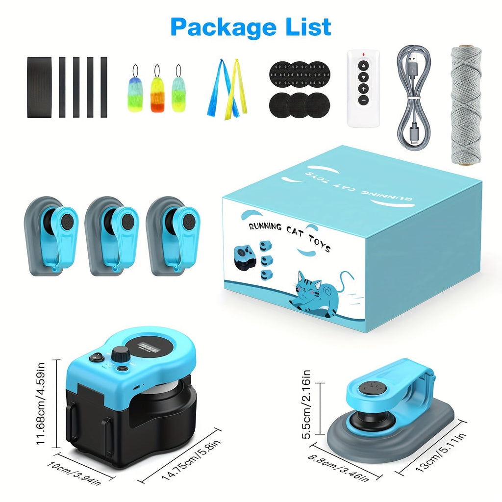 Cat Toy Remote-Control Lure Machine with Track Clips, Mouse Squeak, Feather Lures and Three Colors — image 2