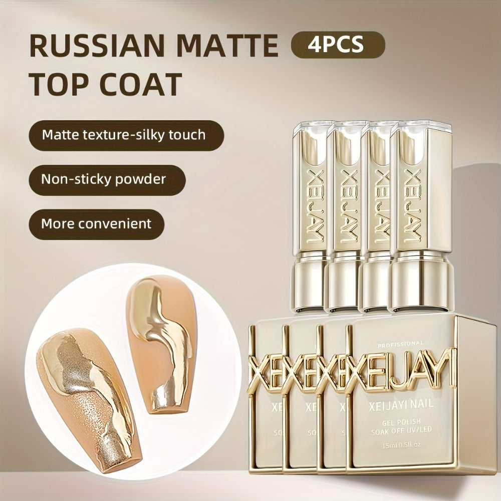 Russian Matte Gel Top Coat 4Pcs Set Frosted Rubber Seal Soak-Off UV LED Nail Art Neon Design Matte Primer Gel Polish Finish P