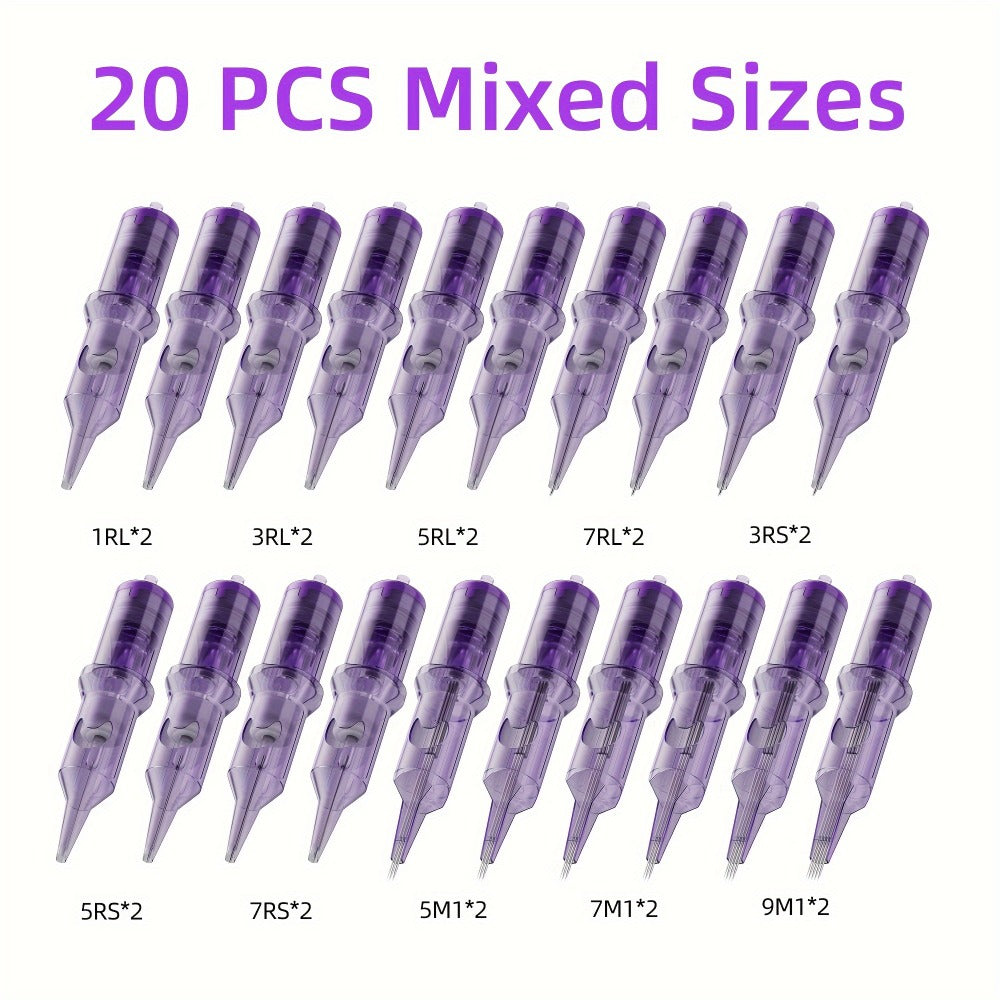 Tattoo Cartridge Needles 30 50pcs Purple RL RS RM M1 Mixed Sizes - Tuffking Disposable for Temporary Body Art, Festivals and 