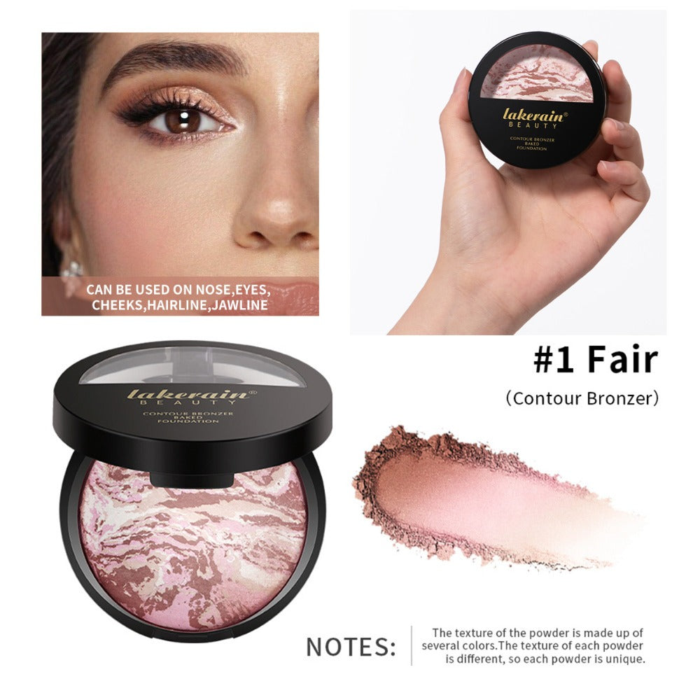 Marble Baked Contour Palette Set 2-Piece Kit with Color Correcting Foundation Powder, for Makeup, Travel and Everyday Vanity 