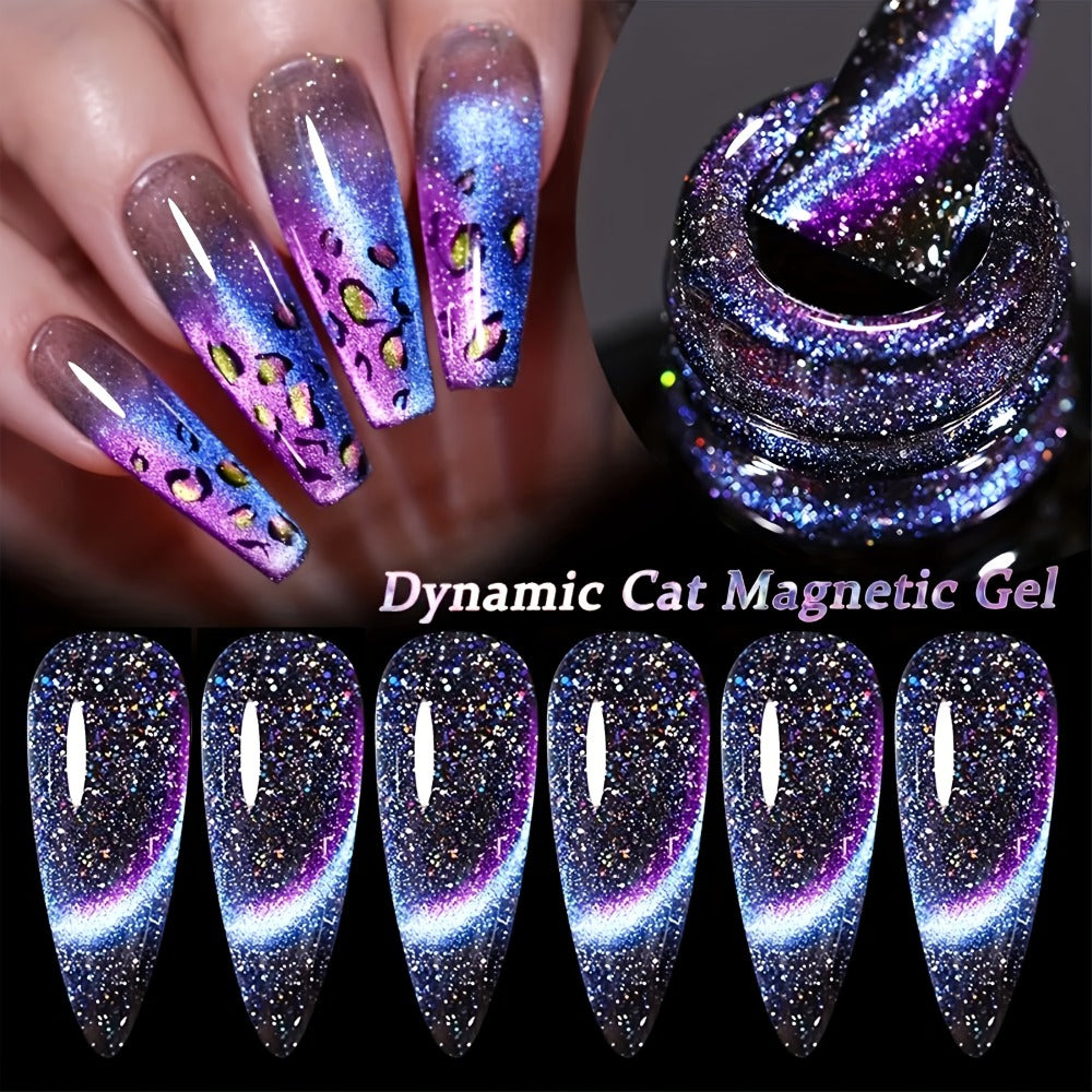 Magnetic Cat Eye Gel Nail Polish 9D Holographic Rainbow Glitter Blue & Purple – LED UV Soak-Off Gel Polish Paraben-Free Water