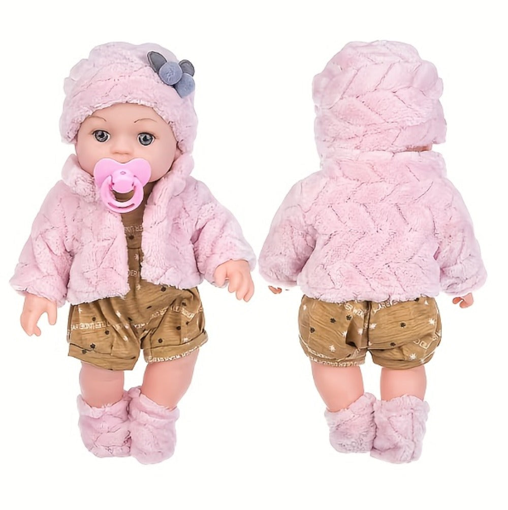Pink Baby Doll with Open-Eye Face, Pacifier and Textured Outfit Across Three Checkout Style Labels — image 12