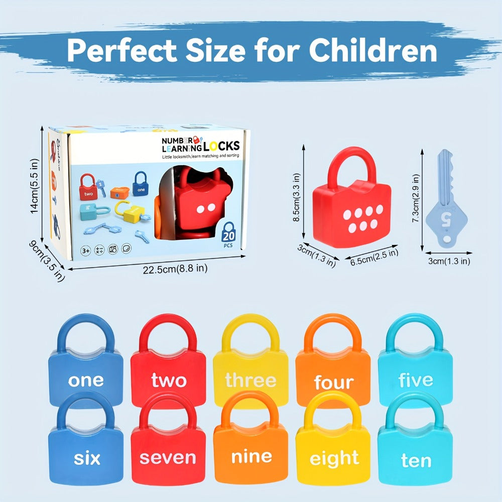 Preschool Math Lock and Key Counting Toy 10 Sets – Number Recognition Manipulative for Kids Ages 3-5, Color-Coded Kindergarte