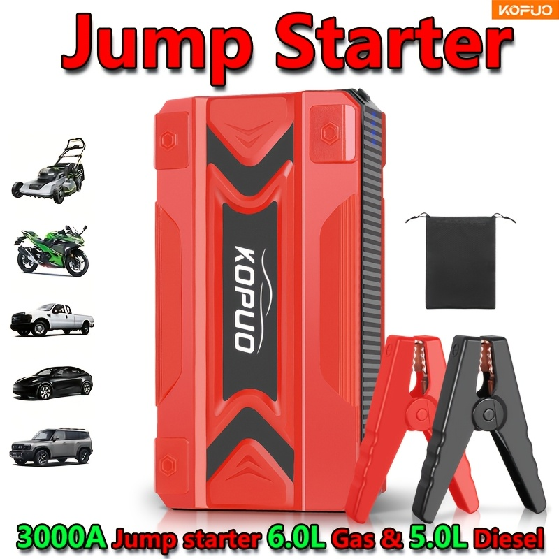 Car Jump Starter Power Bank 3-in-1 12V Battery Booster Charger LED Flashlight SOS for Cars Motorcycles for Garden, Patio and 