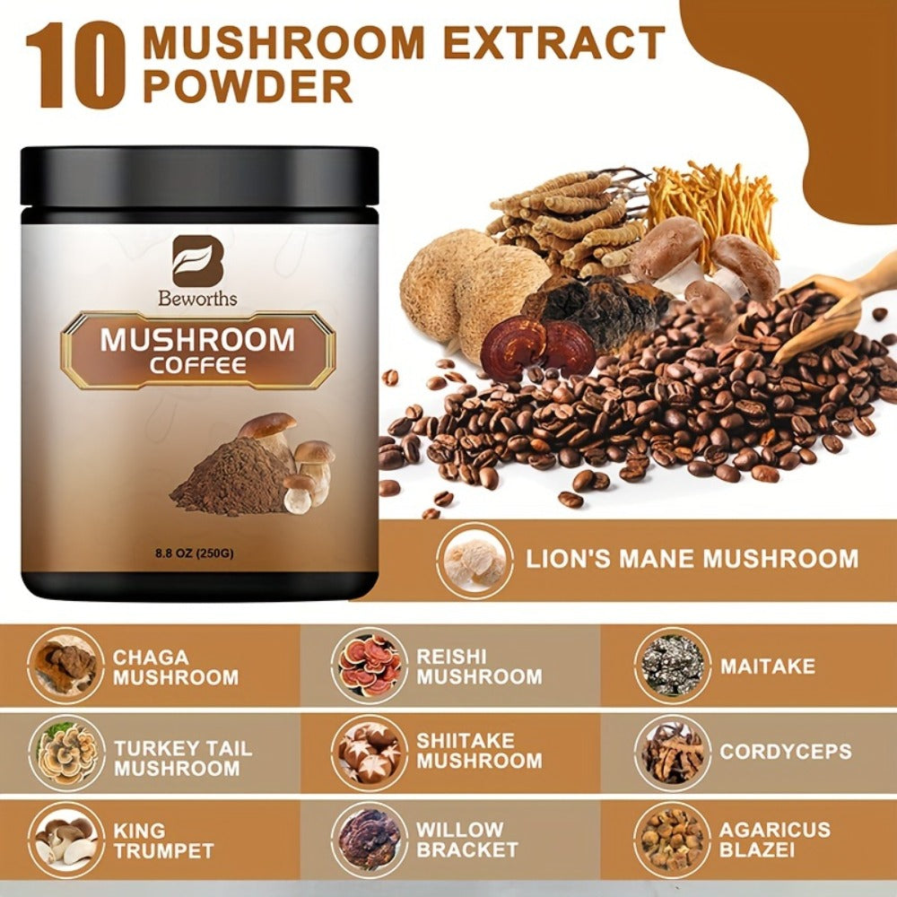 Mushroom Coffee Powder 500g with Reishi Cordyceps Lion's Mane Chaga & Turkey Tail for Bath Time, Home Spa and Personal Care —
