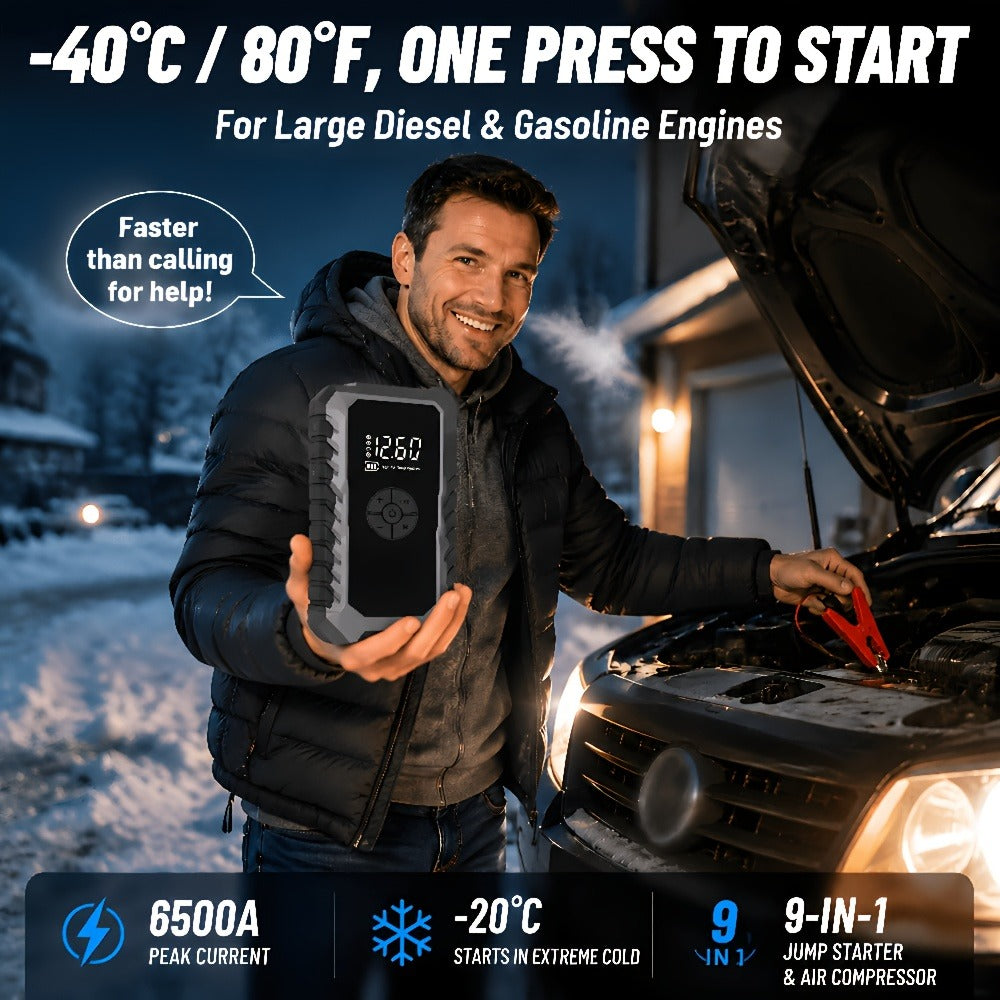 160PSI Air Pump Jump Starter 12V – Portable Car Emergency Starter, LED Light & Battery Charger, Winter Essential, 2 Styles — 