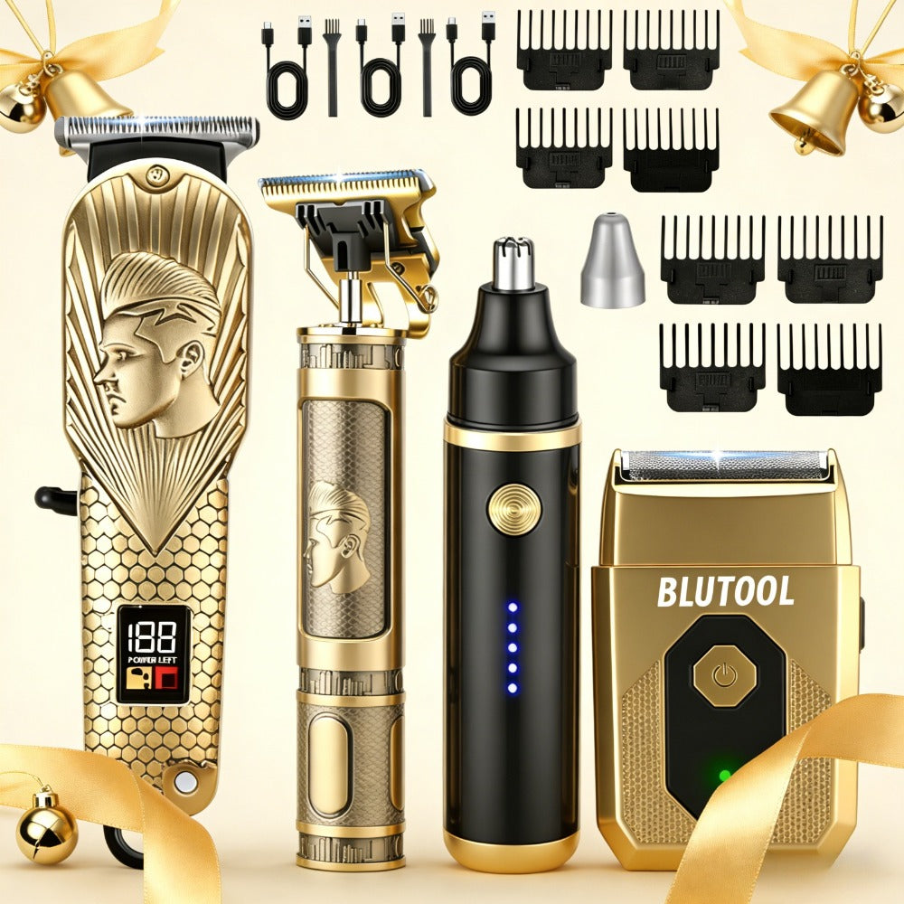 4-in-1 Cordless Grooming Kit for Men – Hair Clipper, Beard Trimmer, Electric Shaver & Nose Trimmer, Rechargeable Professional