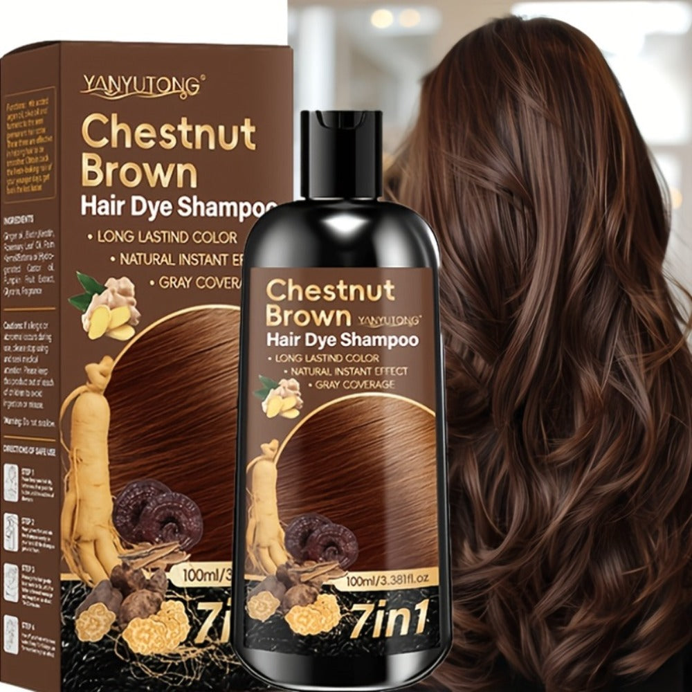 Hair Color Shampoo, YANYUTONG 7-in-1 100ml Bottle with Brown, Chestnut Brown or Black Options — image 2