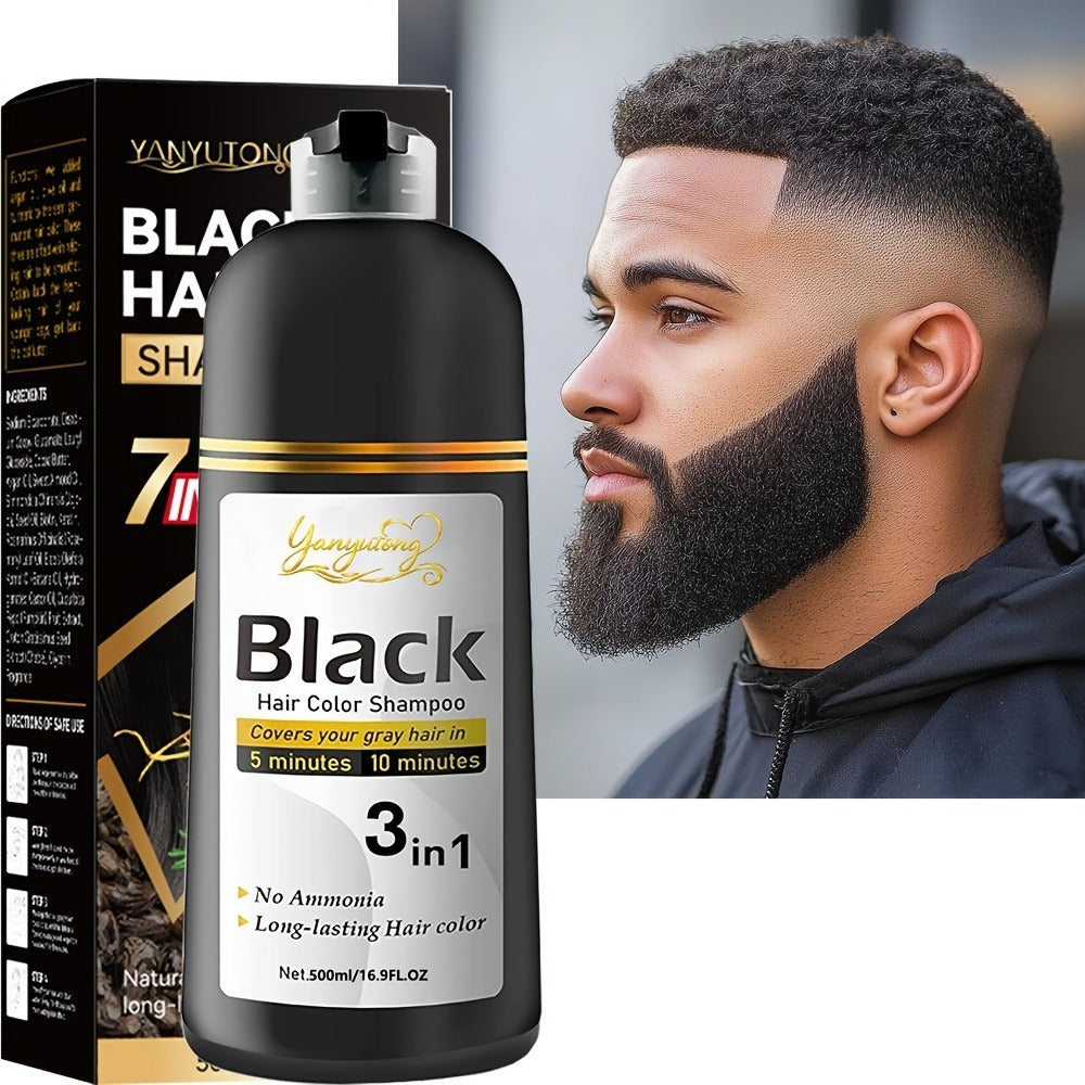 Hair Dye Shampoo, YANYUTONG 500ml Black 3-in-1 Pump Bottle for Hair and Beard Color Application — image 3