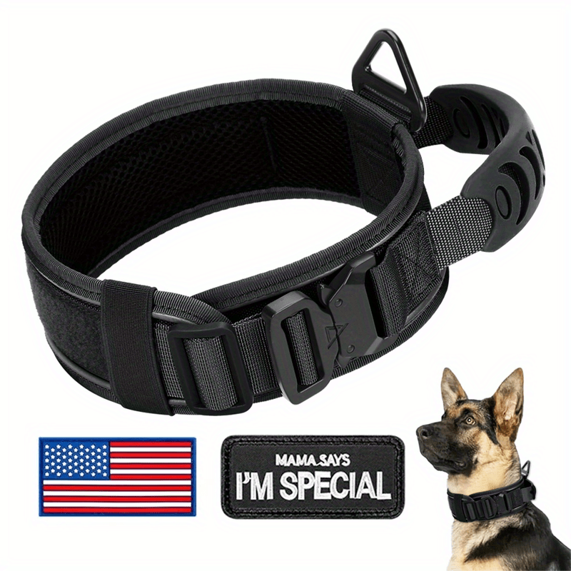 Wide Tactical Dog Collar with Padded Grab Handle, Reflective Stitching, Two Patches and M–XL Sizing — image 14