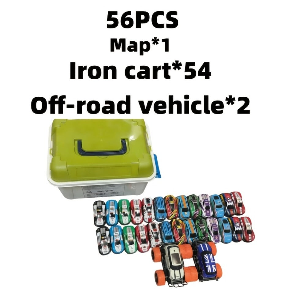 56 Pcs Mini Die-Cast Metal Car Set with 2 Stunt Cars, Play Mat & Storage Box - Friction Pull Back Toy Cars for Kids Boys Girl