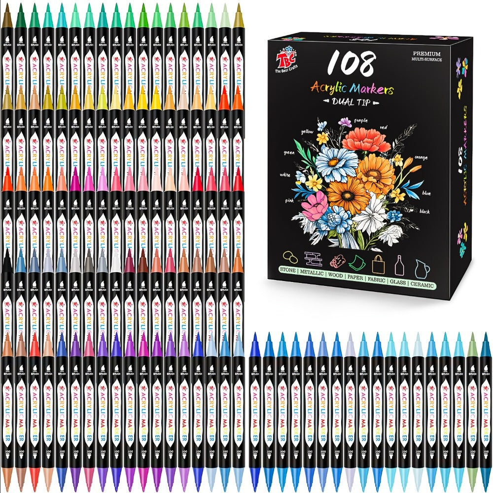 Acrylic Paint Markers Dual Tip Set 48 72 108 Colors, Odorless Paint Pens for Canvas Rock Wood Glass Ceramic Fabric — image 3