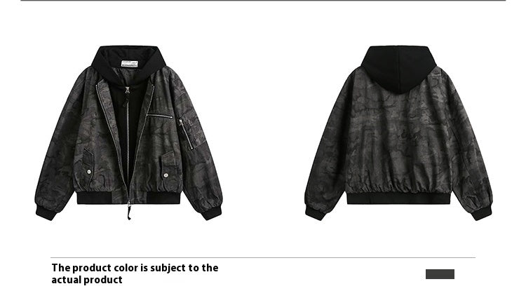 Retro Workwear Camouflage Coat Women Fake Two Pieces Loose Jacket