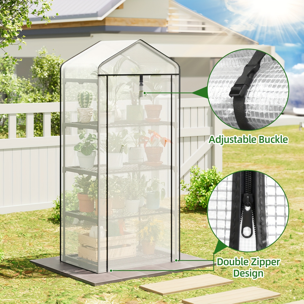 Tiered Greenhouse Shelves 3/4-Tier Portable Mini Plant Greenhouse with PE Cover & Aluminum Frame, Indoor Outdoor Warm House f
