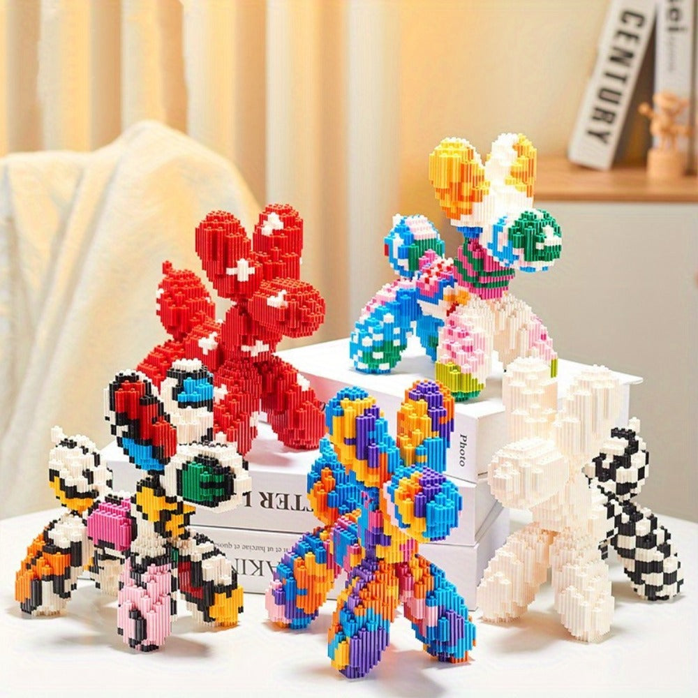 Balloon Dog Building Blocks Set – Colorful Interlocking Brick Sculpture Pop Art Home Decor Display Model for Adults Teens Art