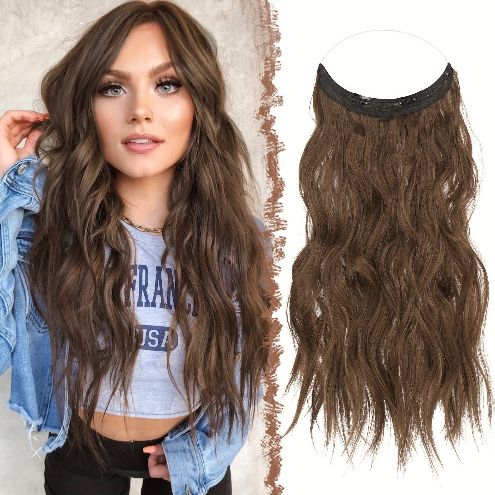 Hair Extensions Wavy 18-Inch Synthetic Halo Weft with Clear Wire, Two Clips and Ten Color Options — image 19