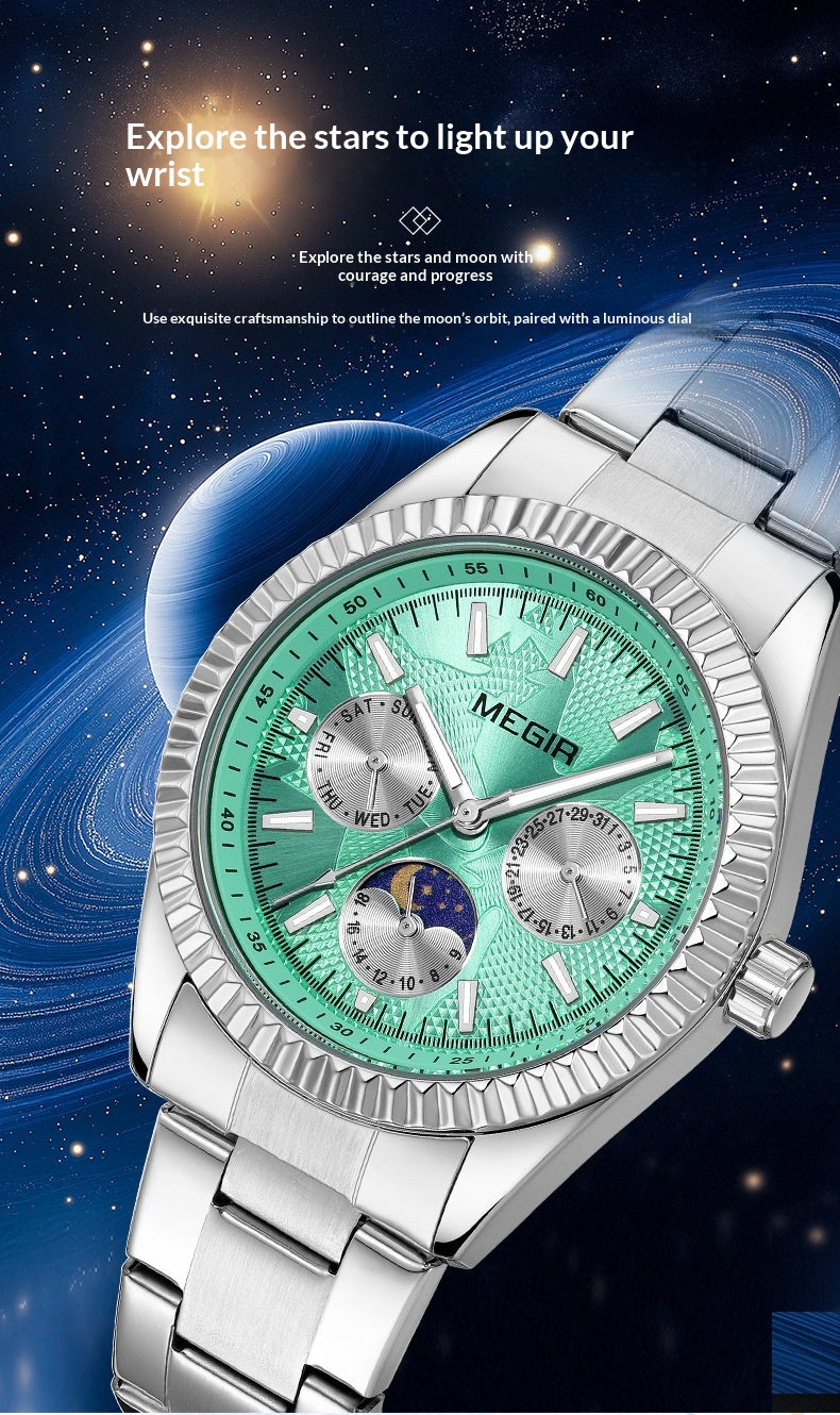Lunar Phase Business Steel-Strap Waterproof Quartz Men's Watch