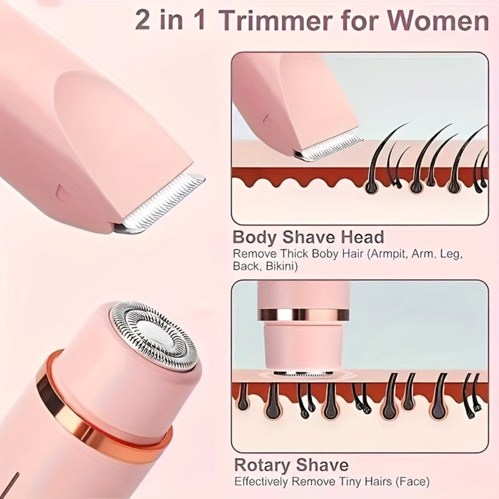 Bikini Trimmer Electric 2-in-1 Rechargeable Dual-Head Face Shaver for Women – Stainless Steel Blade USB Cordless Hair Remover