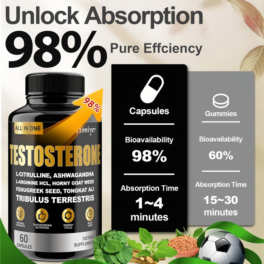 Male Testosterone Support Capsules with Maca Root, Epimedium, L-Citrulline & Ashwagandha, Men's Vitality — image 8