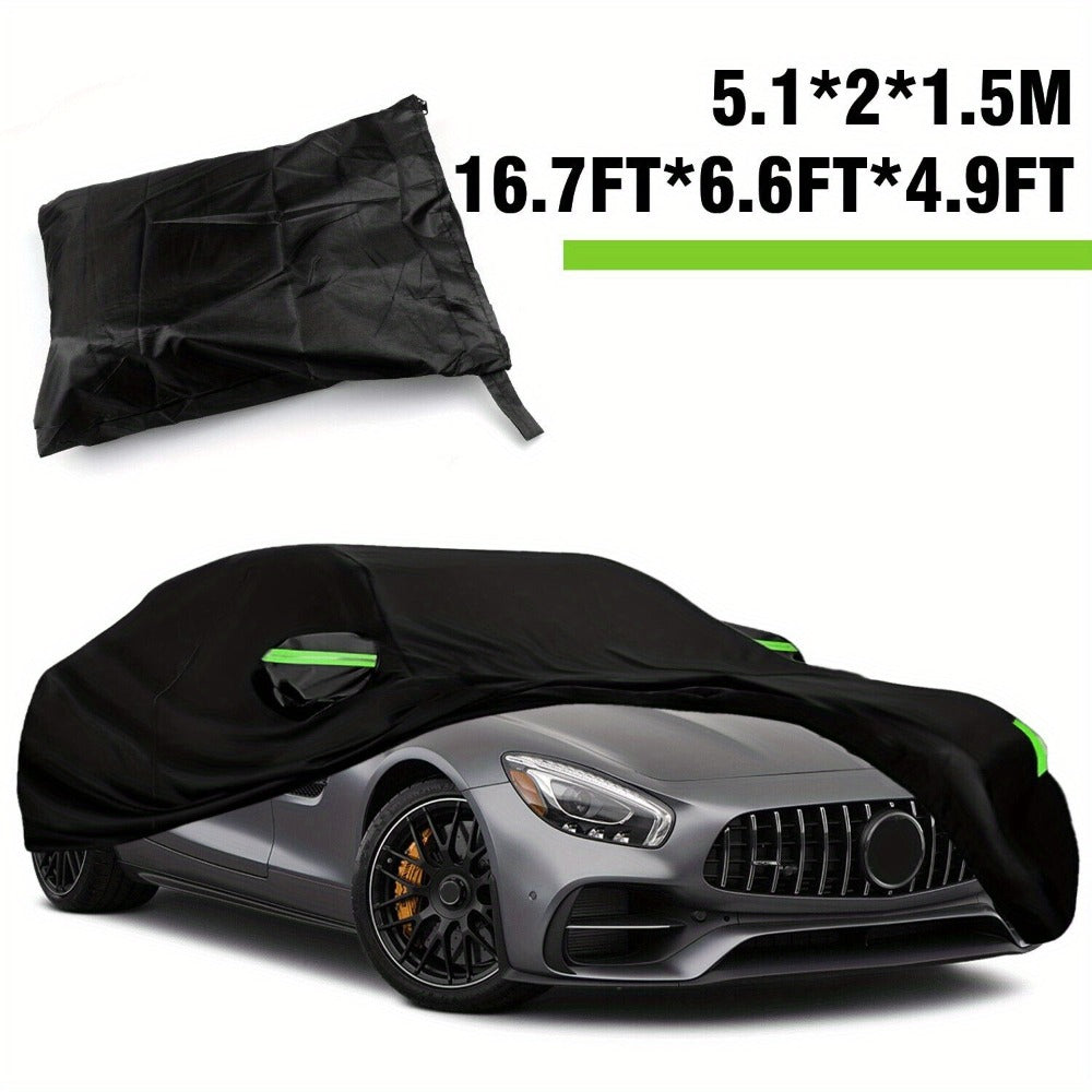 Black Full Car Cover with Green Reflective Tabs, Storage Bag and 5.1 x 2 x 1.5 m Vehicle Fit Size — image 4