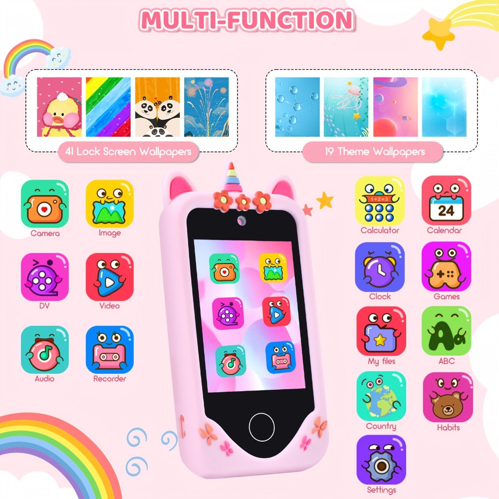 Unicorn Toy Phone in Pink or Purple with Dual Cameras, Touchscreen Interface and 32GB SD Card Label — image 3