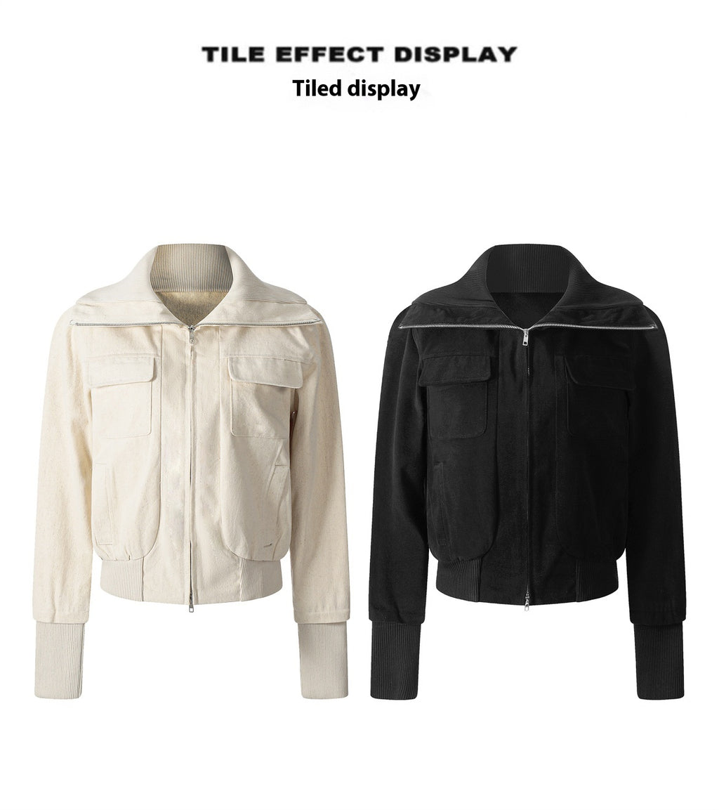 Antique Beige Lapel Design Jacket For Women Baggy Coat
