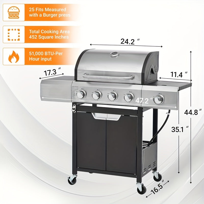 Propane Gas Grill Stainless Steel 3 & 4 Burner Outdoor BBQ Grill with Side Burner, Grill Cover & 344 Sq In Cooking Surface — 