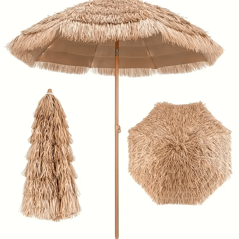Patio Umbrella 7.5FT Thatch-Style Tiki Design with Steel Pole, Iron Frame, Push Tilt and One-Piece Option — image 1