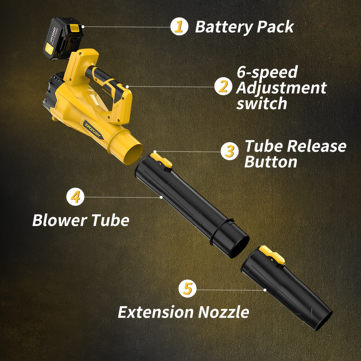 Cordless Leaf Blower 580CFM 160MPH, 40V Brushless Motor, 4.0Ah Battery, 6-Speed, Extension Nozzle — image 10